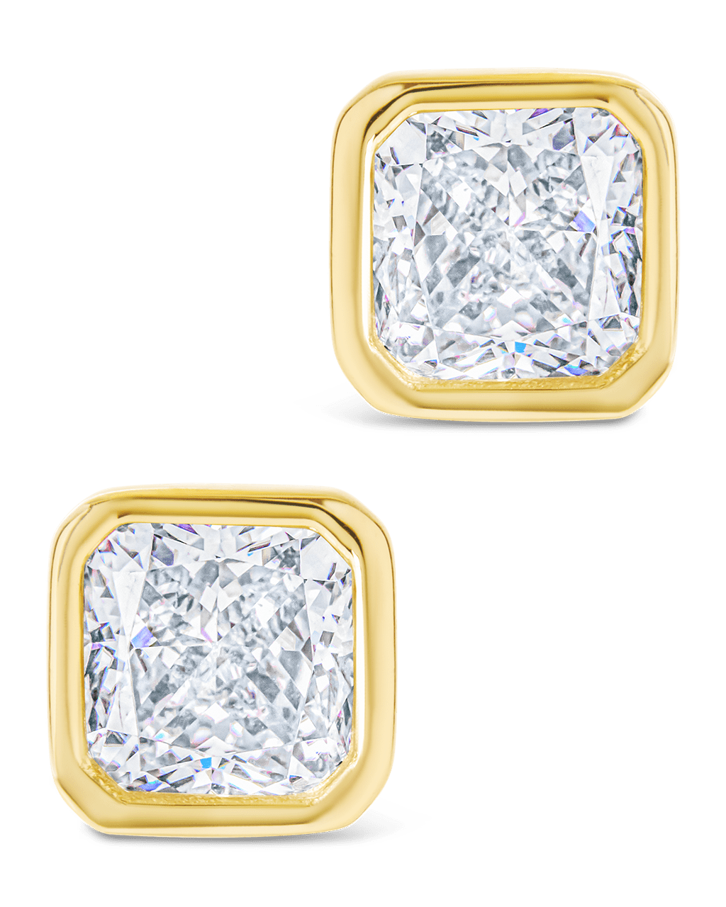 Sterling Silver Radiant Cut Bezel Set Stud Earrings - Sterling Forever