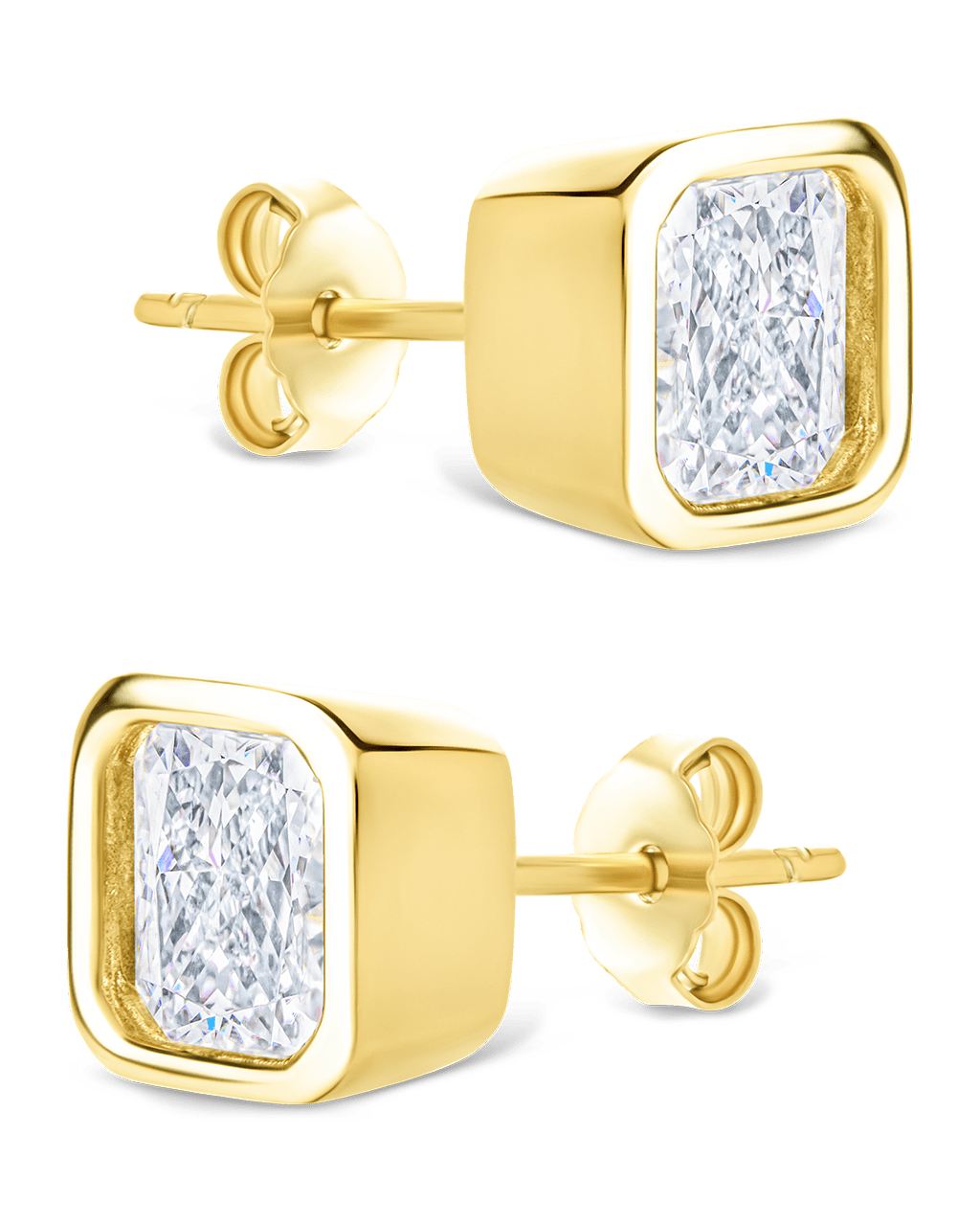 Sterling Silver Radiant Cut Bezel Set Stud Earrings - Sterling Forever
