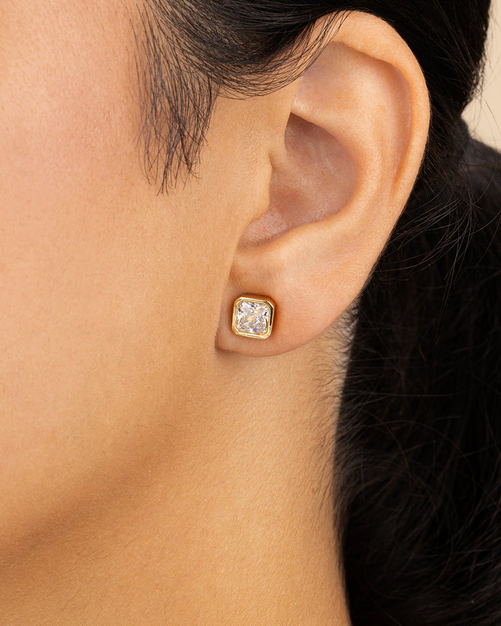 Sterling Silver Radiant Cut Bezel Set Stud Earrings - Sterling Forever
