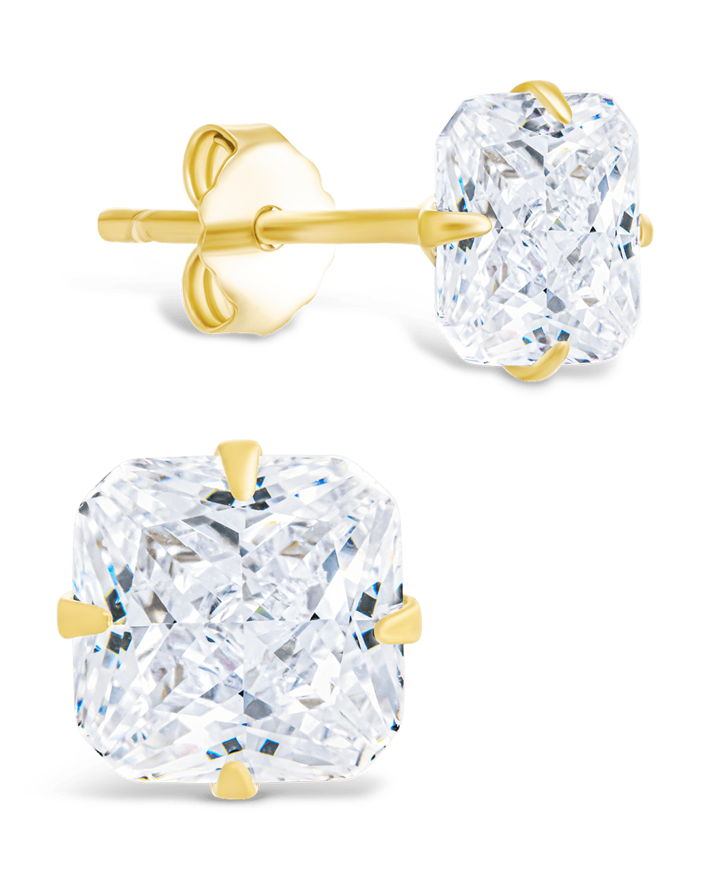 Sterling Silver Radiant Cut Prong Set Stud Earrings