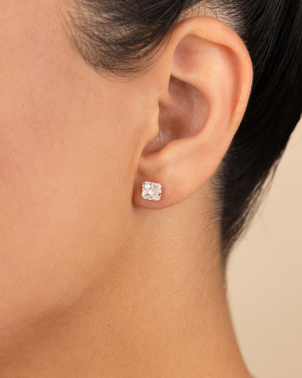 Sterling Silver Radiant Cut Prong Set Stud Earrings
