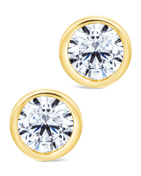 Sterling Silver Round Cut Bezel Set Stud Earrings - Sterling Forever