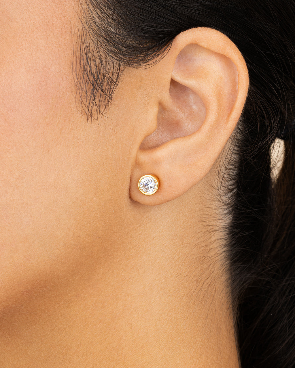 Sterling Silver Round Cut Bezel Set Stud Earrings