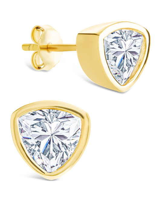 Sterling Silver Trillion Cut Bezel Set Stud Earrings
