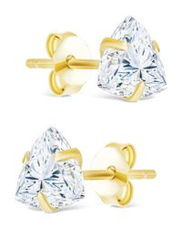 Sterling Silver Trillion Cut Prong Set Stud Earrings - Sterling Forever