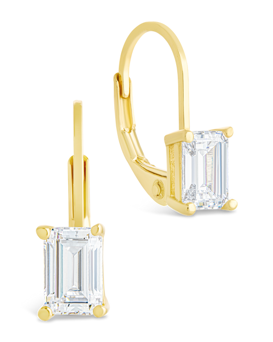 Sterling Silver Emerald Cut French Clip Earrings