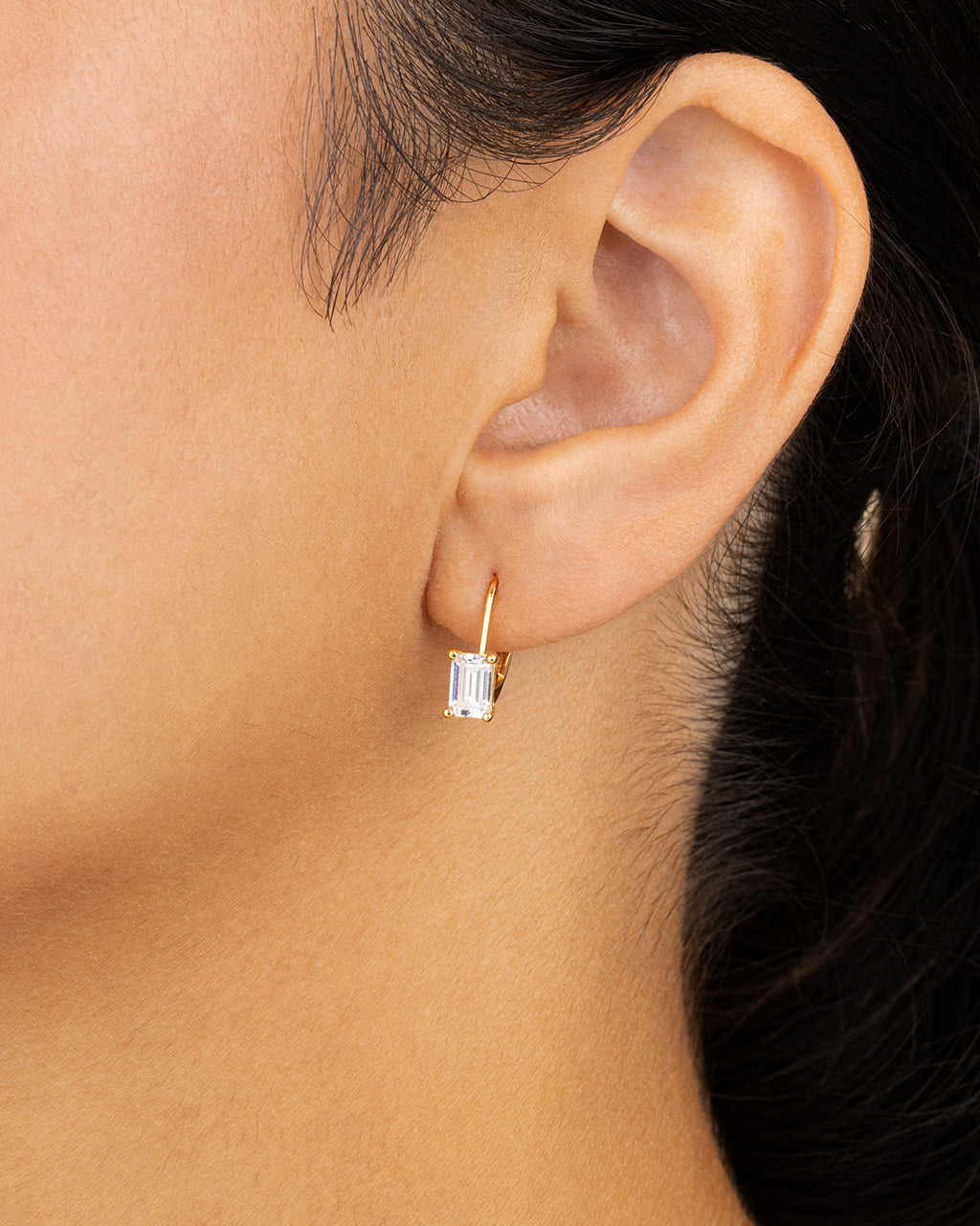 Sterling Silver Emerald Cut French Clip Earrings