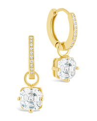 Sterling Silver Augusta Asscher Cut CZ Dangle Micro Hoops - Sterling Forever