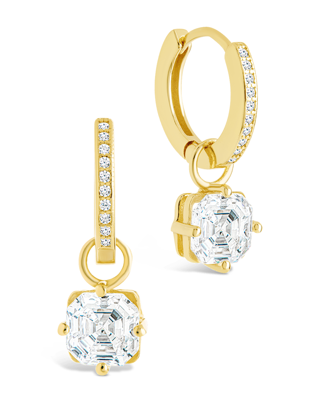 Sterling Silver Augusta Asscher Cut CZ Dangle Micro Hoops - Sterling Forever