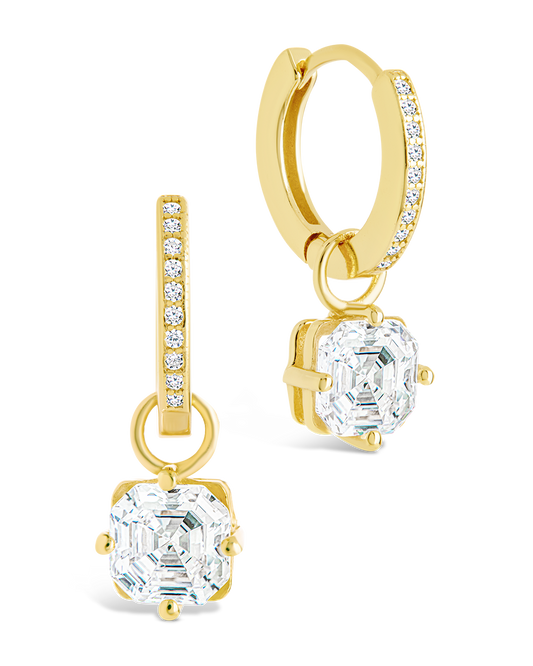 Sterling Silver Augusta Asscher Cut CZ Dangle Micro Hoops