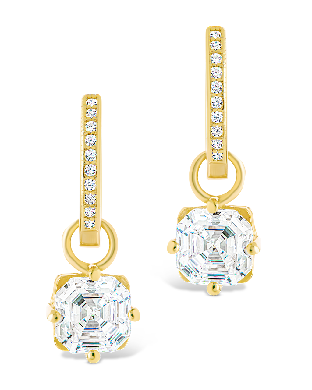 Sterling Silver Augusta Asscher Cut CZ Dangle Micro Hoops - Sterling Forever