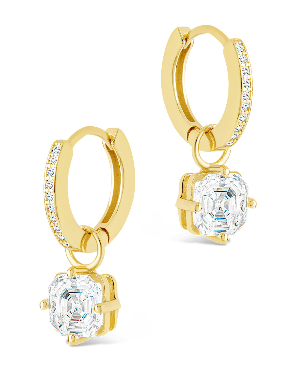 Sterling Silver Augusta Asscher Cut CZ Dangle Micro Hoops - Sterling Forever