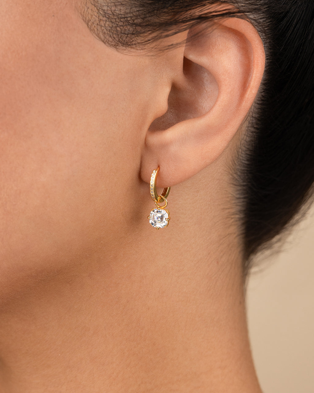Sterling Silver Augusta Asscher Cut CZ Dangle Micro Hoops
