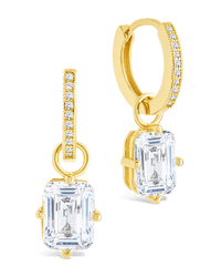 Sterling Silver Emerald Cut CZ Micro Hoop Dangle Earrings - Sterling Forever