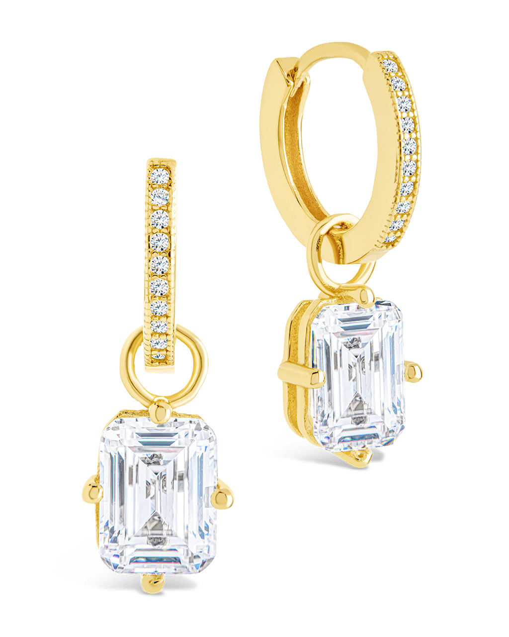 Sterling Silver Emerald Cut CZ Micro Hoop Dangle Earrings - Sterling Forever