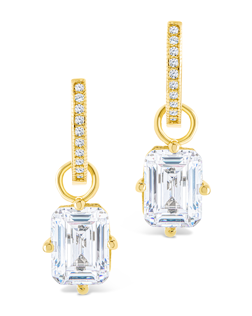 Sterling Silver Emerald Cut CZ Micro Hoop Dangle Earrings