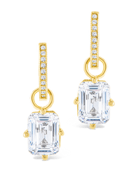Sterling Silver Emerald Cut CZ Micro Hoop Dangle Earrings - Sterling Forever