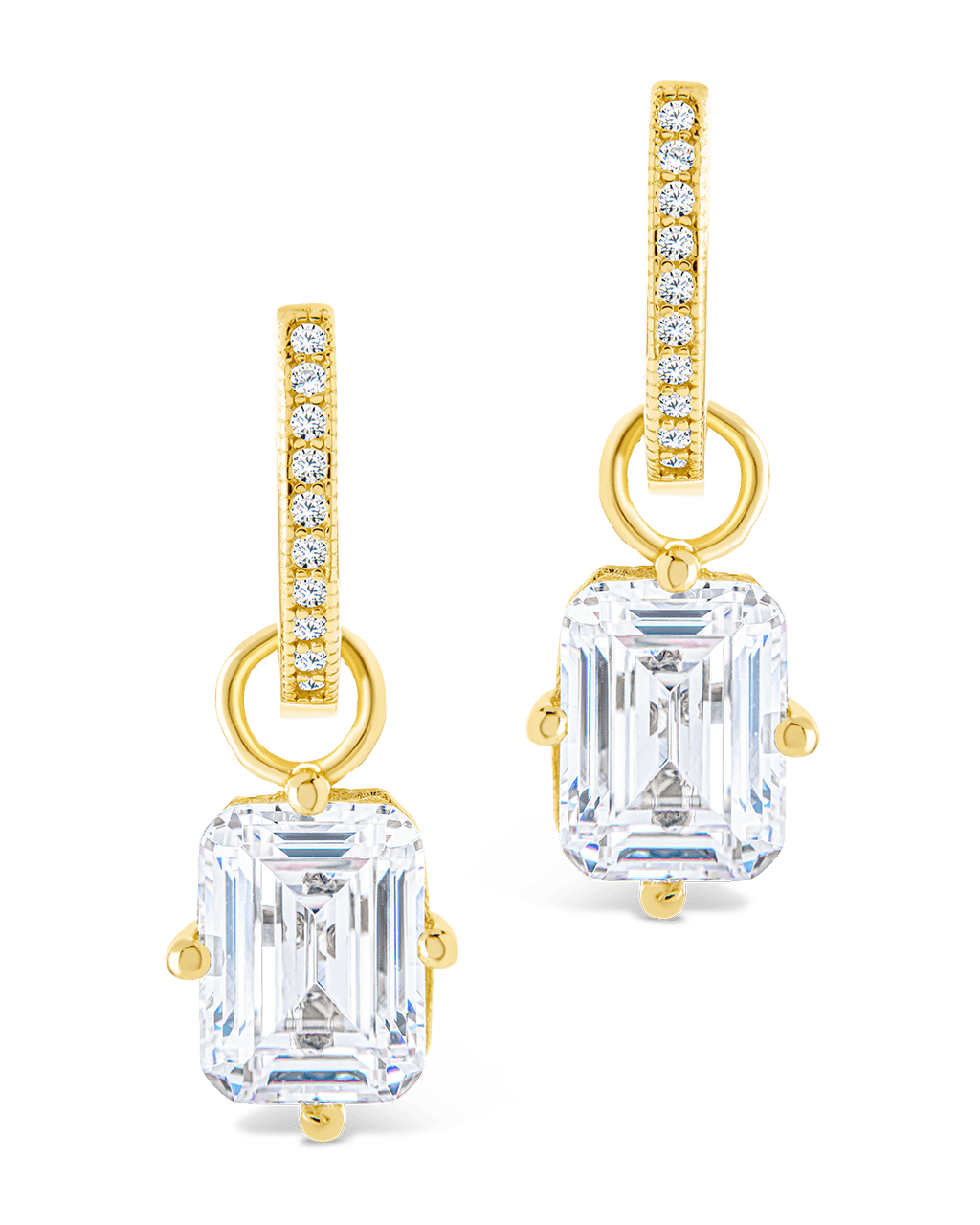 Sterling Silver Emerald Cut CZ Micro Hoop Dangle Earrings - Sterling Forever