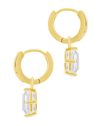 Sterling Silver Emerald Cut CZ Micro Hoop Dangle Earrings - Sterling Forever