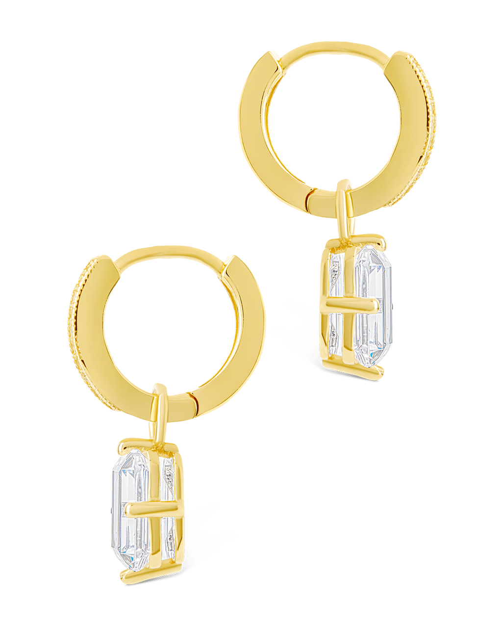 Sterling Silver Emerald Cut CZ Micro Hoop Dangle Earrings - Sterling Forever