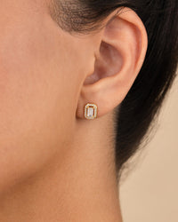 Sterling Silver Emerald Cut Brilliant Halo Studs - Sterling Forever