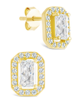 Sterling Silver Emerald Cut Brilliant Halo Studs - Sterling Forever