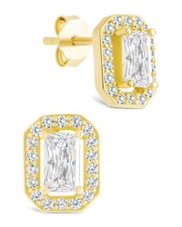 Sterling Silver Emerald Cut Brilliant Halo Studs - Sterling Forever