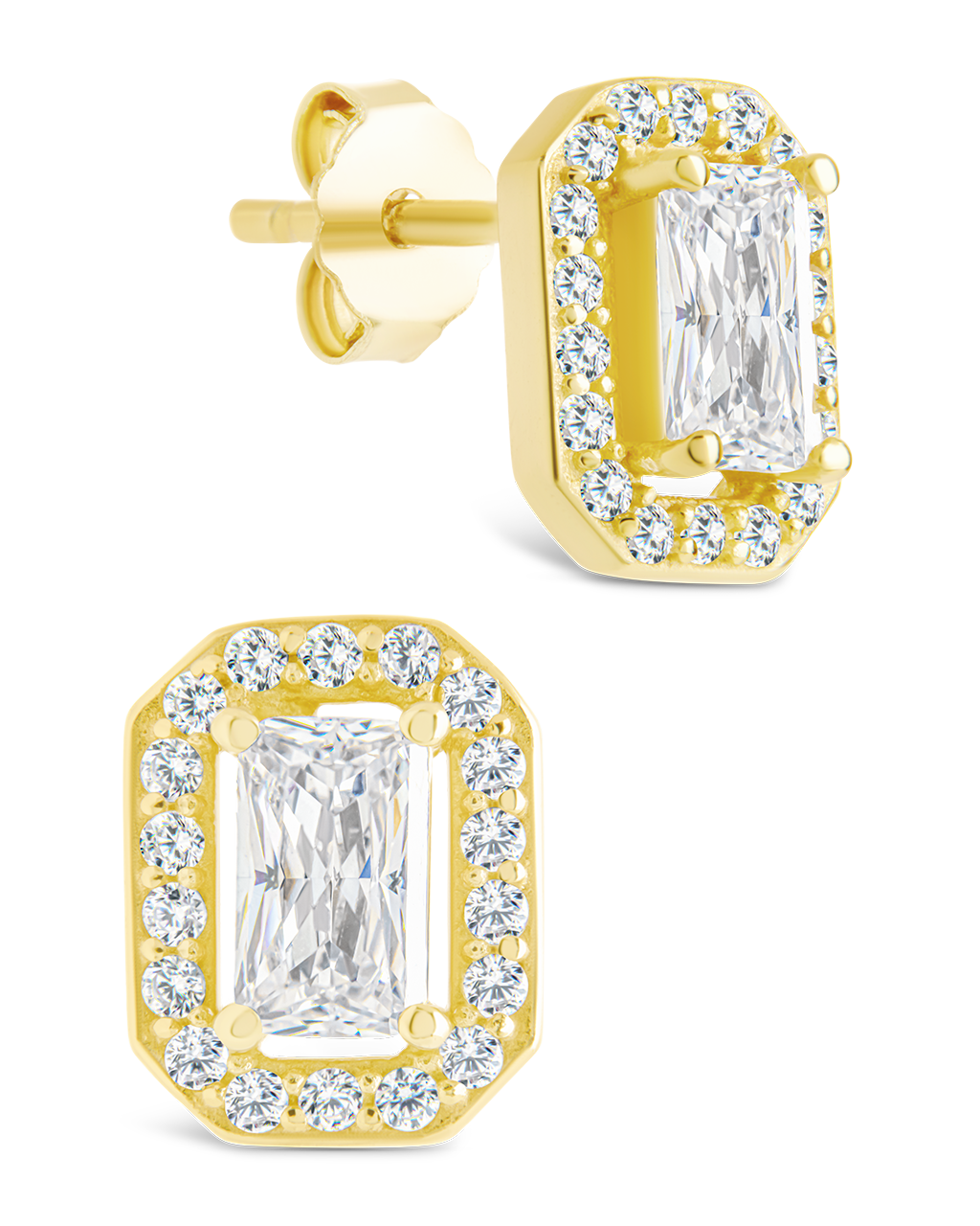 Sterling Silver Emerald Cut Brilliant Halo Studs - Sterling Forever