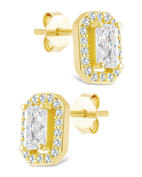 Sterling Silver Emerald Cut Brilliant Halo Studs - Sterling Forever