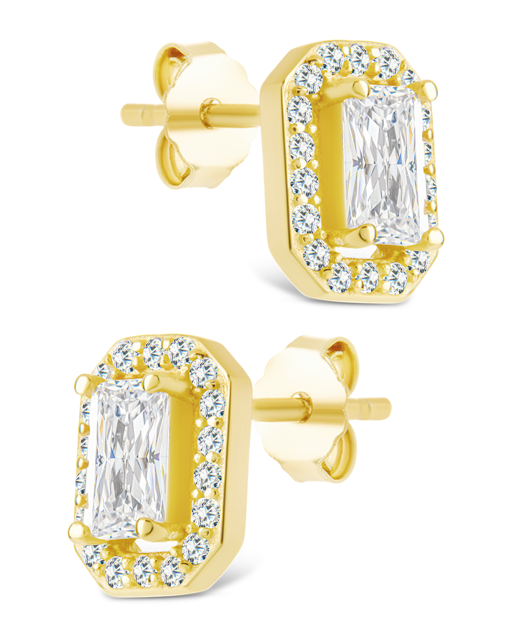 Sterling Silver Emerald Cut Brilliant Halo Studs - Sterling Forever