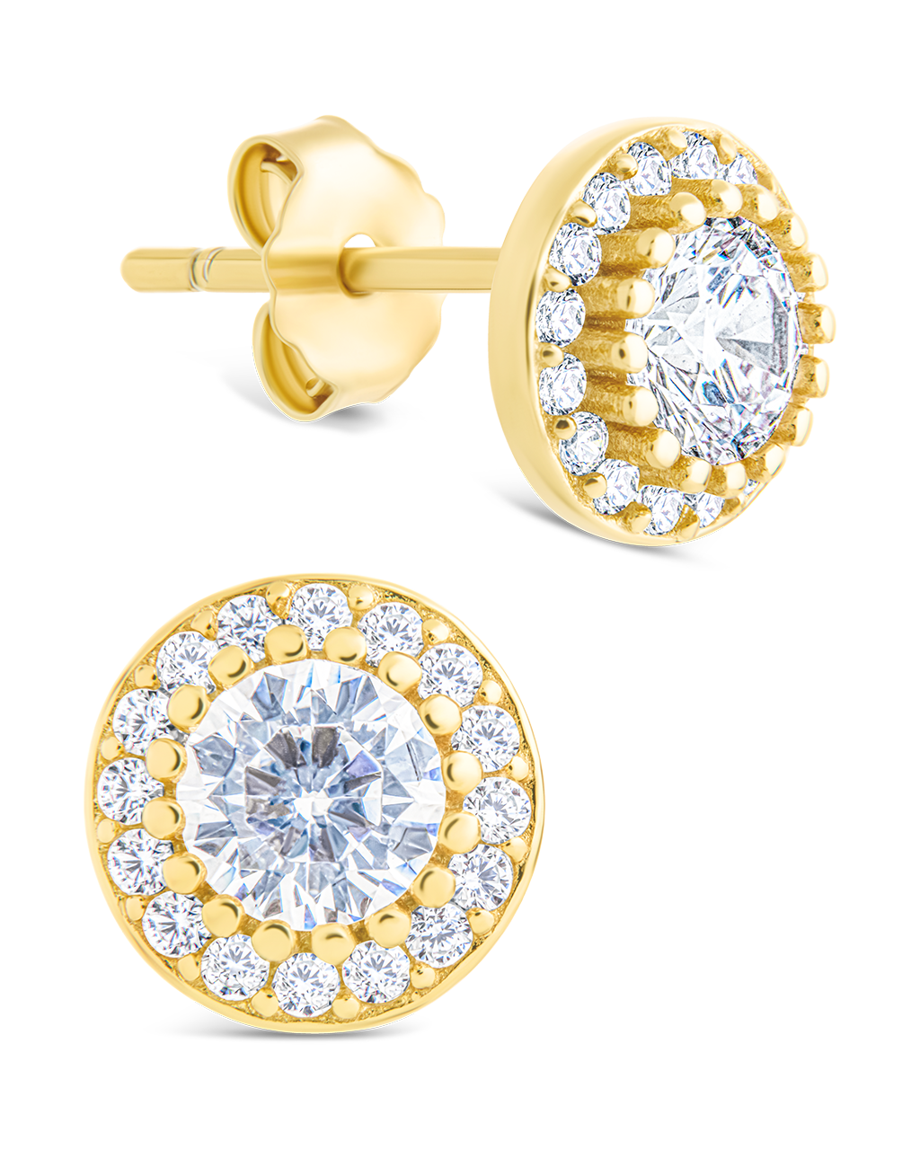 Sterling Silver Round Cut Brilliant Halo Studs