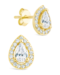 Sterling Silver Pear Cut Brilliant Halo Studs - Sterling Forever