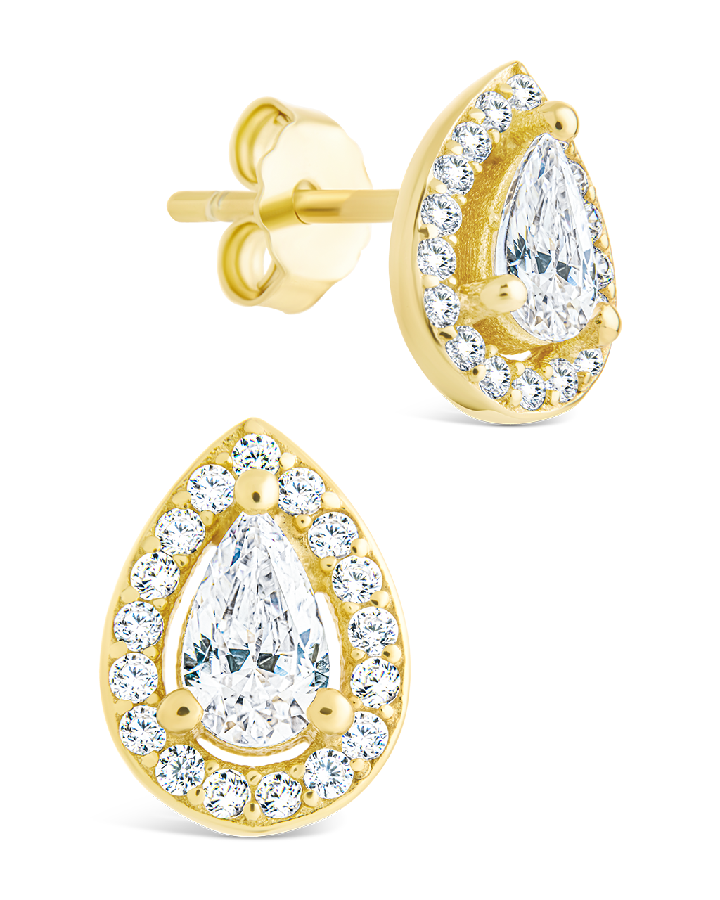Sterling Silver Pear Cut Brilliant Halo Studs - Sterling Forever