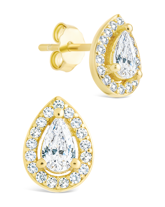 Sterling Silver Pear Cut Brilliant Halo Studs