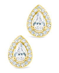 Sterling Silver Pear Cut Brilliant Halo Studs - Sterling Forever