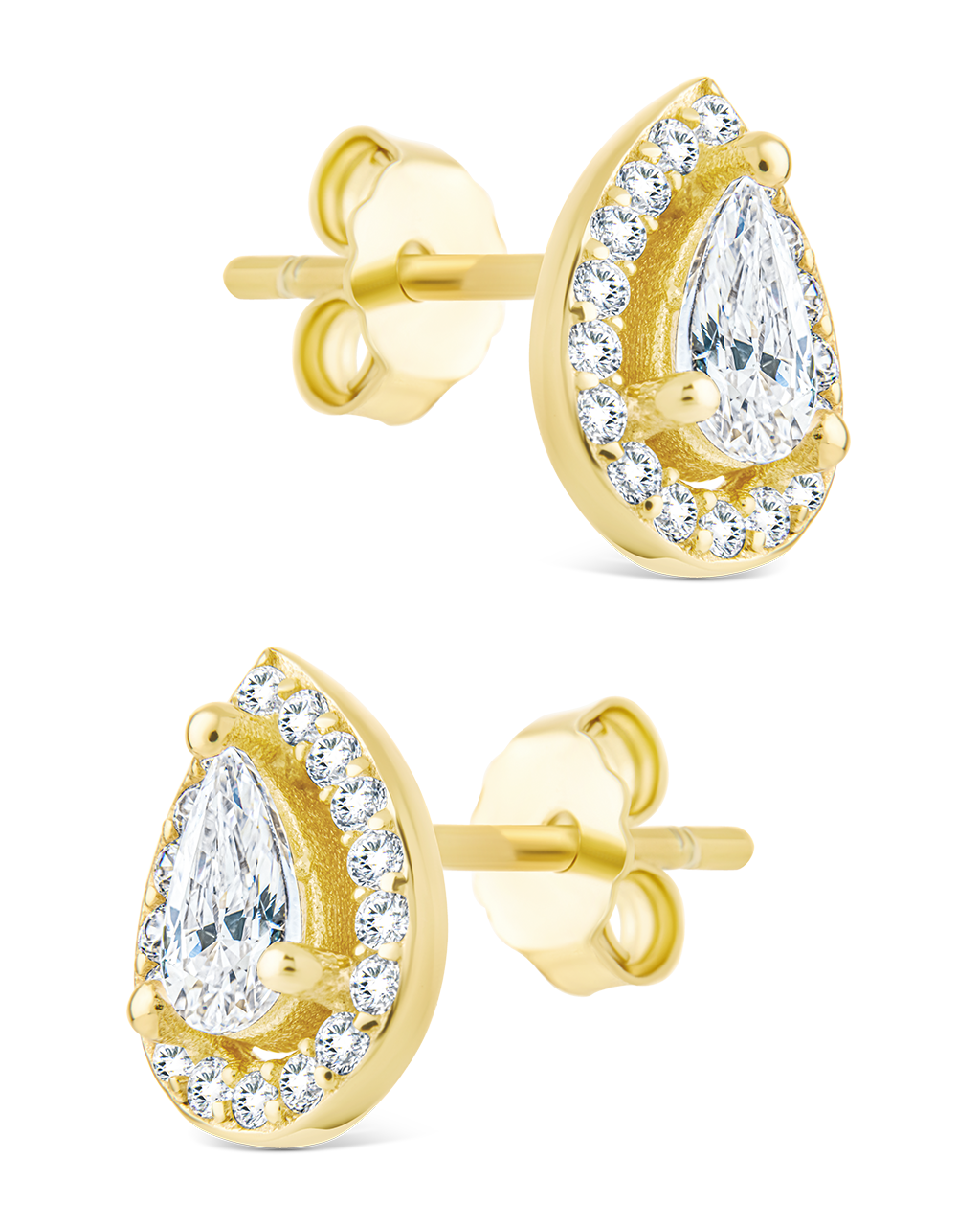 Sterling Silver Pear Cut Brilliant Halo Studs