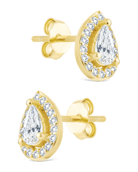 Sterling Silver Pear Cut Brilliant Halo Studs - Sterling Forever