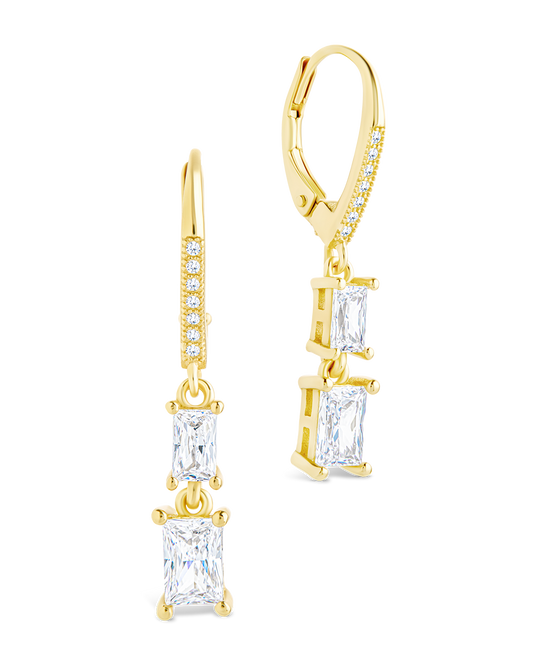 Sterling Silver Eulalia Emerald Cut CZ French Clip Earrings