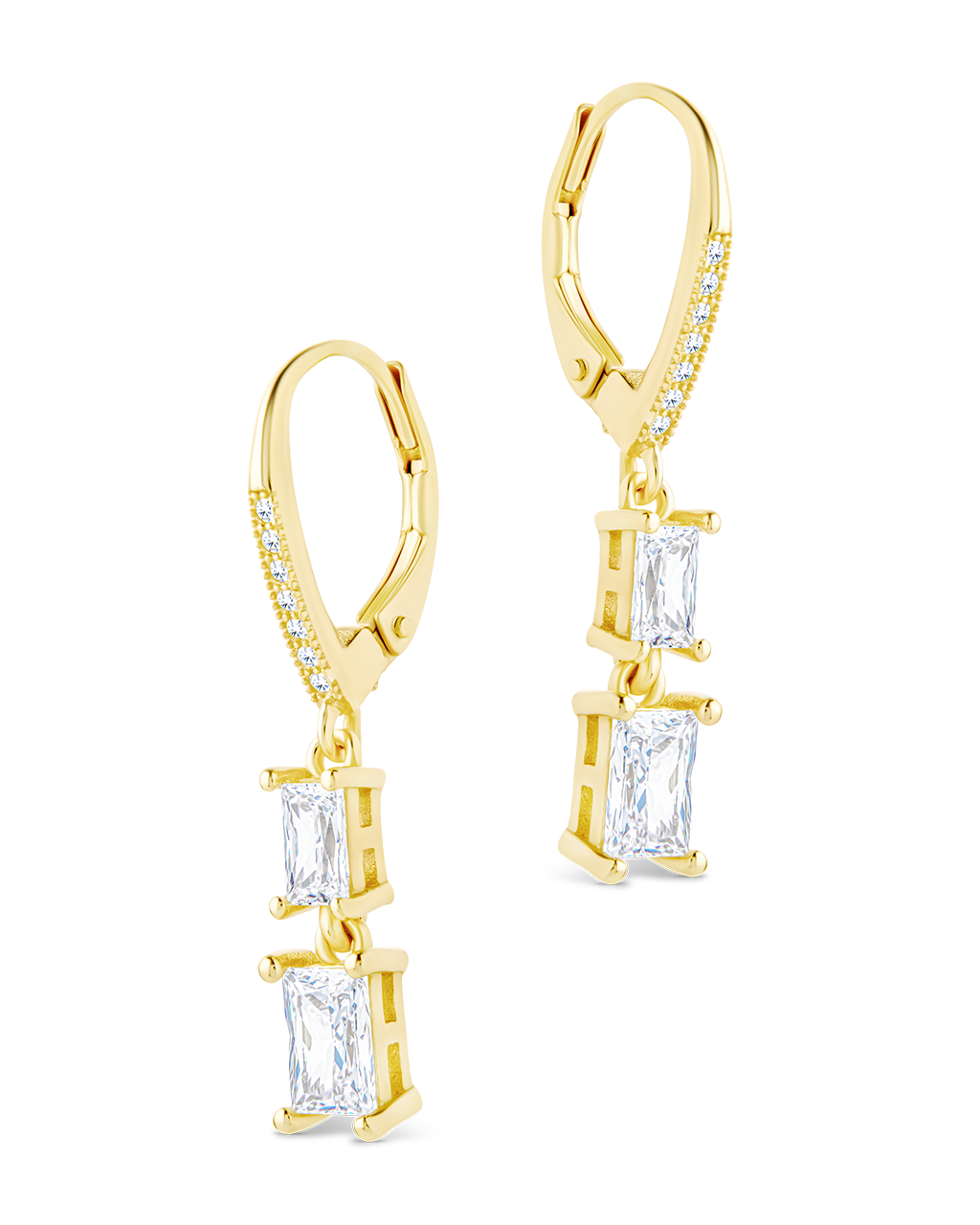 Sterling Silver Eulalia Emerald Cut CZ French Clip Earrings