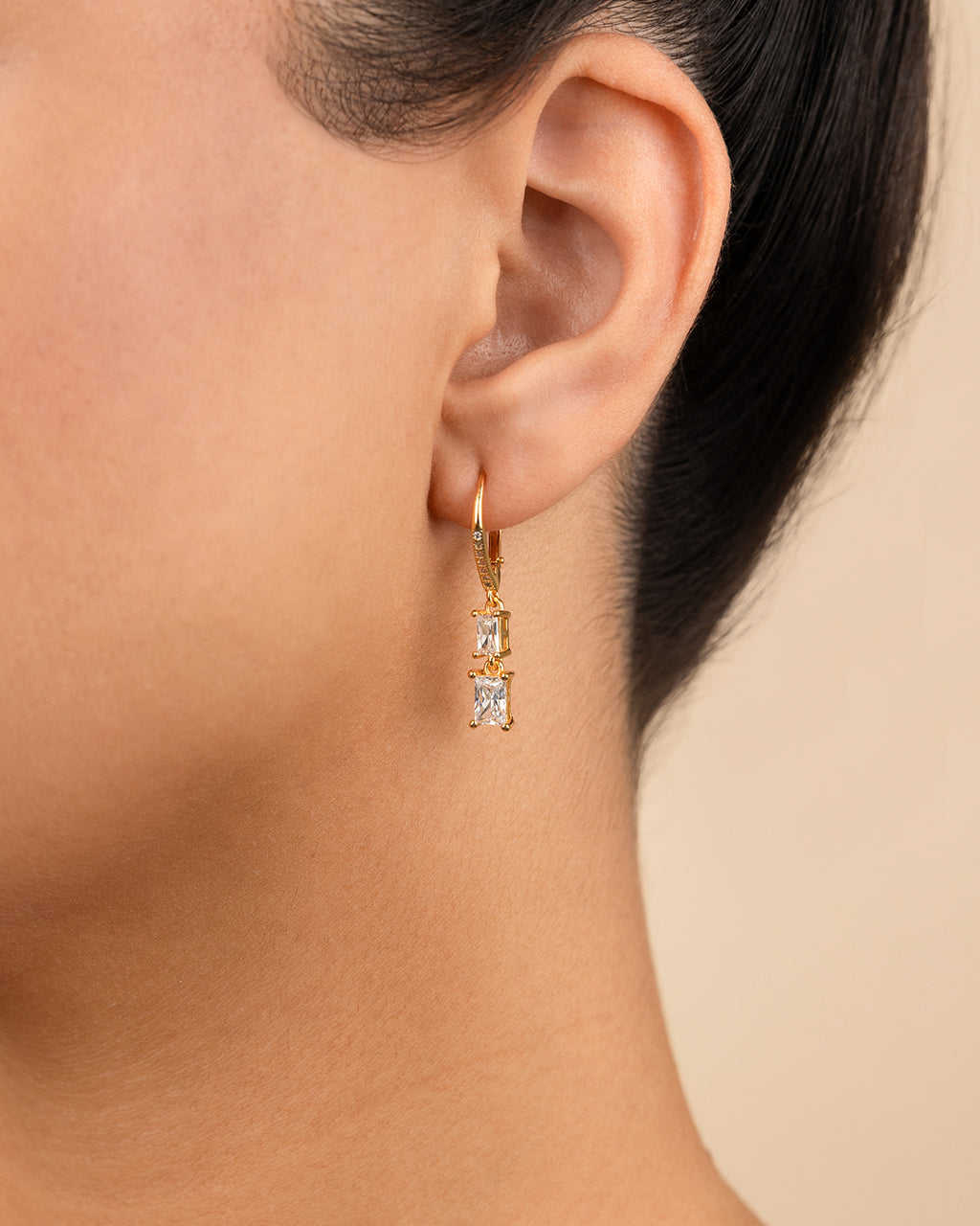 Sterling Silver Eulalia Emerald Cut CZ French Clip Earrings