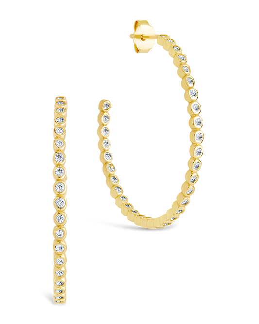 Sterling Silver Bezel Statement Bubble Hoops