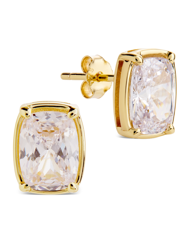 Sterling Silver Mini Elongated Cushion Stud Earrings