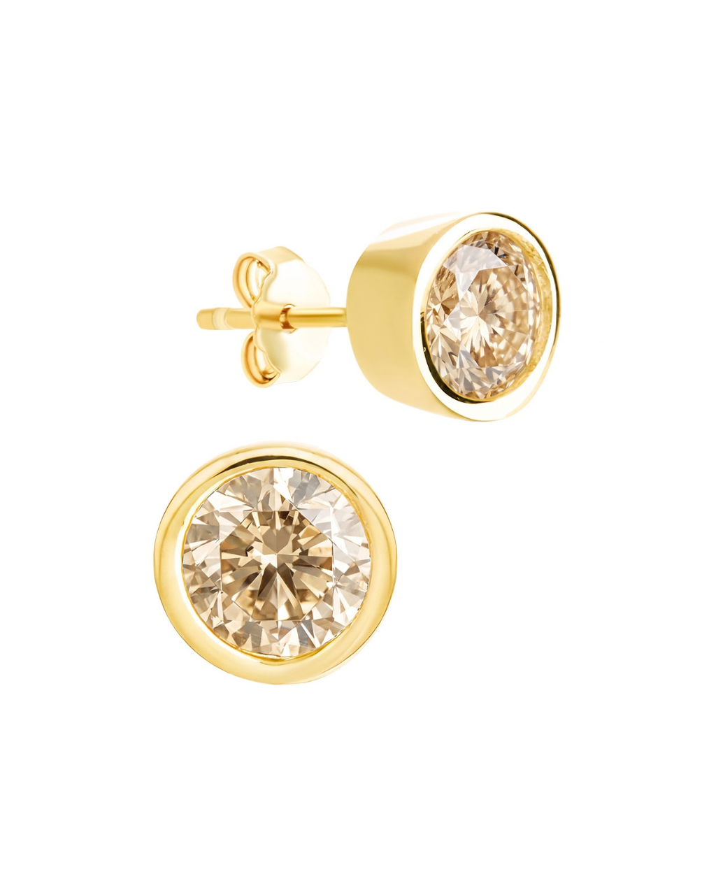 Sterling Silver Helene Champagne Bezel Stud Earrings