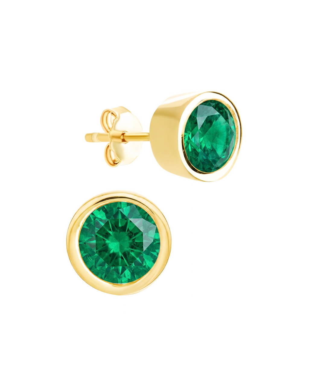 Sterling Silver Helene Emerald Bezel Stud Earrings