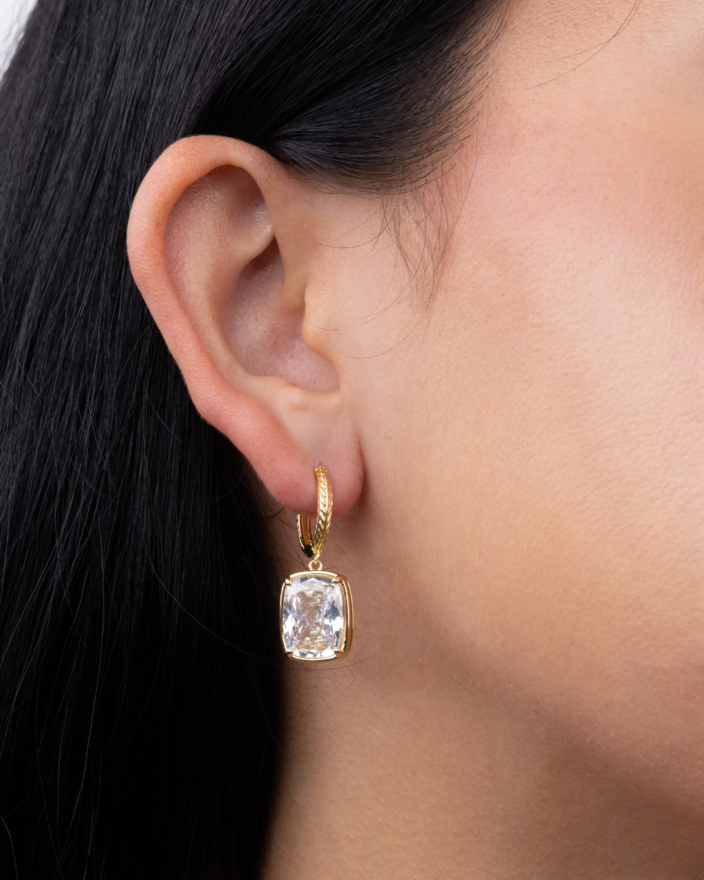 Sterling Silver Elongated Cushion Micro Hoops