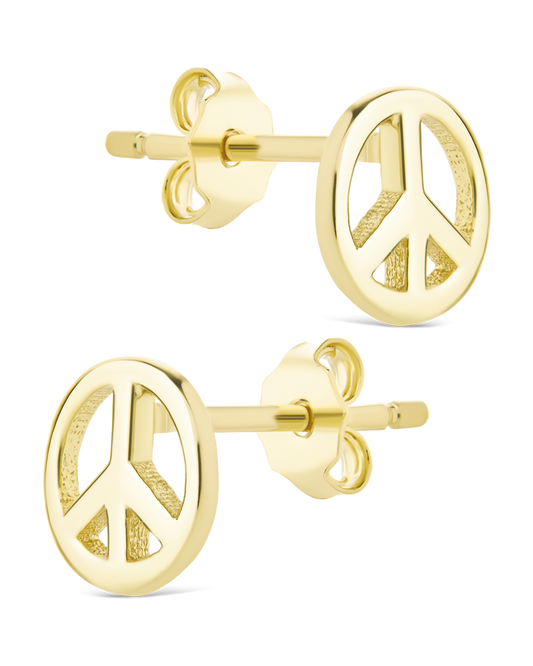 Sterling Silver Peace Sign Studs