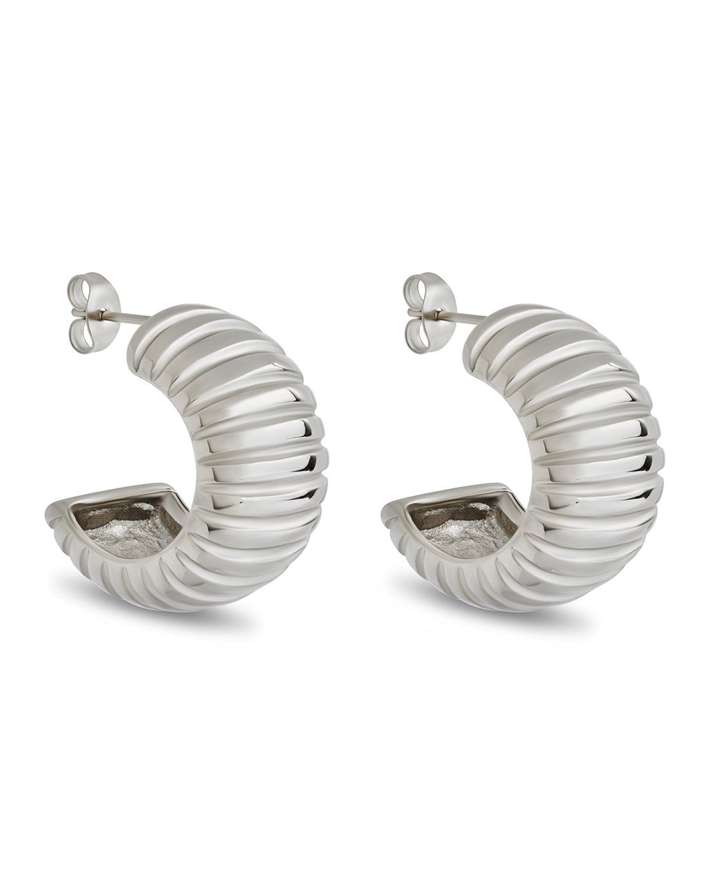 Philippa Ribbed Huggie Hoop Earrings - Sterling Forever
