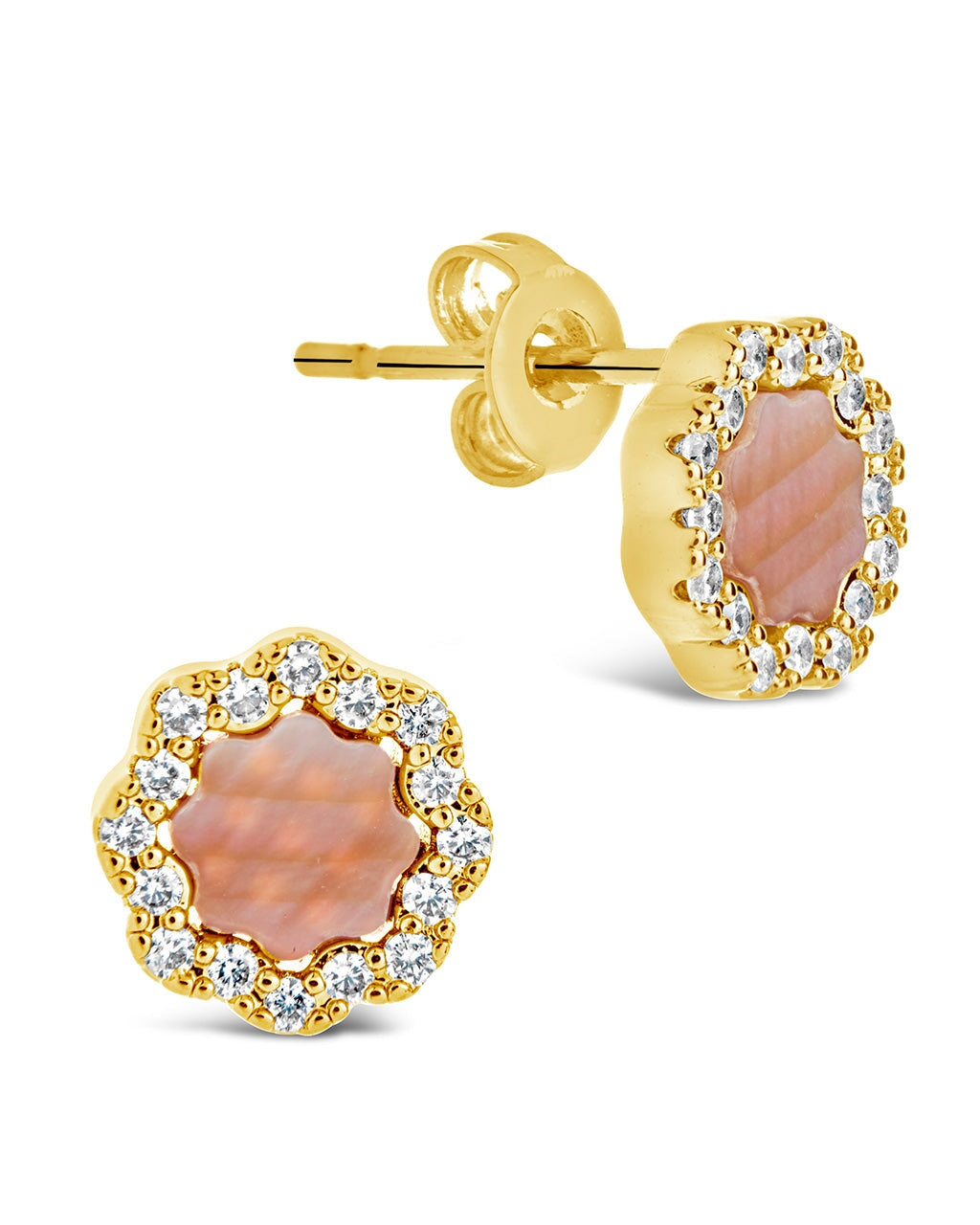 Bezel Frame Rose Petal Studs Earring Sterling Forever Gold Pink Opal 