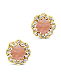 CZ Bezel Frame Rose Petal Stud Earrings - Sterling Forever