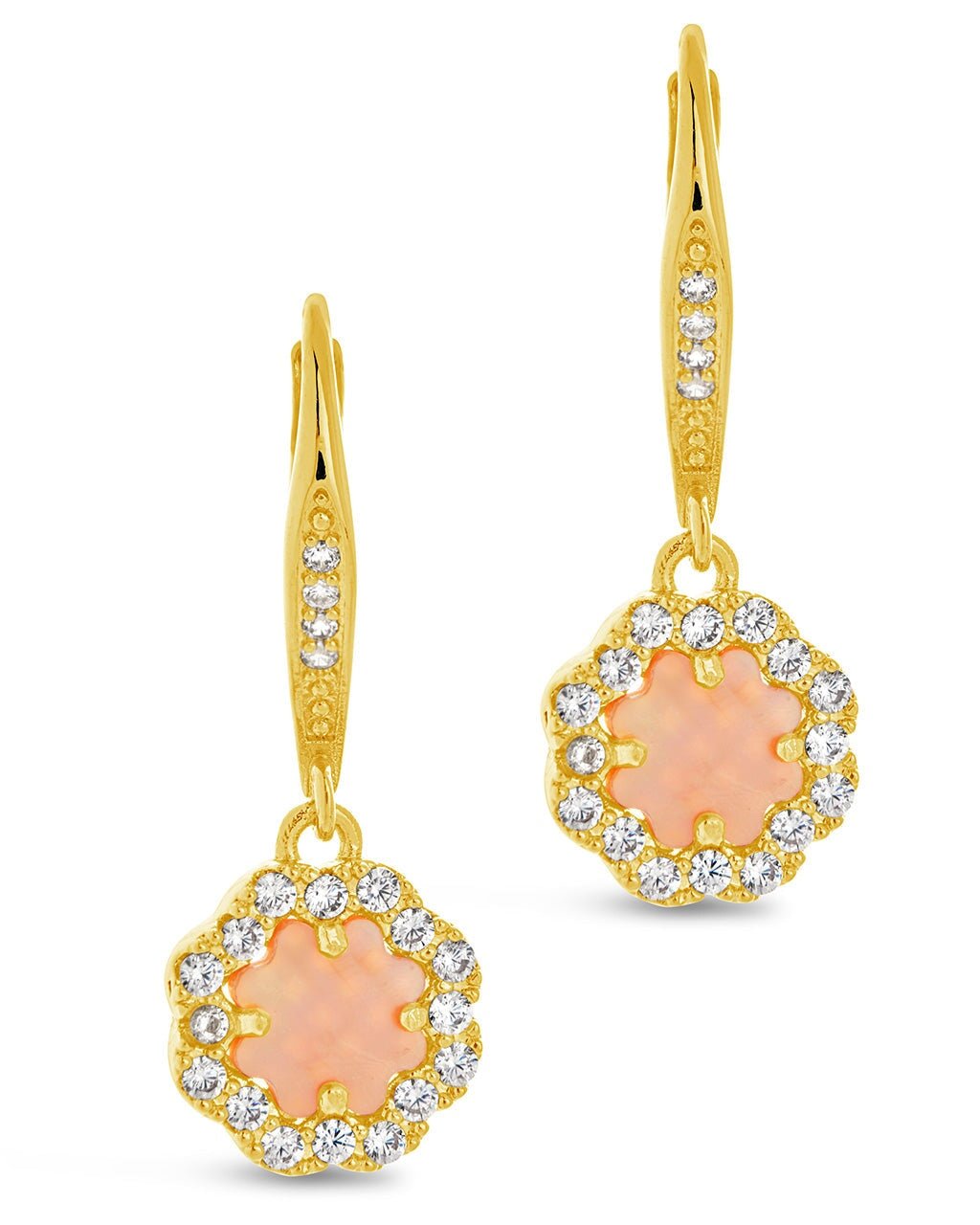 Bezel Frame Rose Petal Short Drop Earrings - Sterling Forever